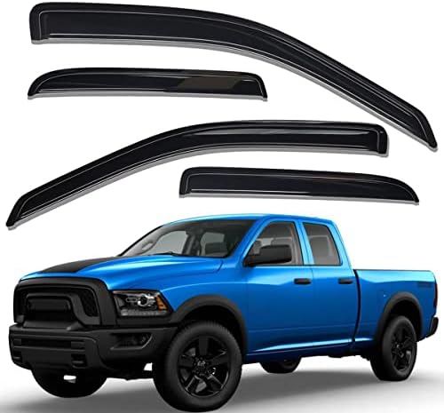 Lightronic WV94101 Outside-Mount Side Window Visor Deflector Rain Guard, Dark Smoke Shatterproof, 4-Pieces Set for 2009-2018 Dodge Ram 1500 Quad Cab, 2019-2023 Ram 1500 Classic Quad Cab