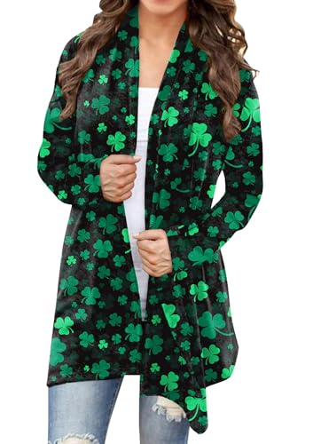 For G and PL Women's St. Patrick's Open Front Cardigan Lucky Clover Shirts