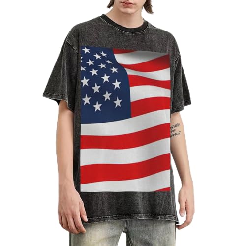 T-shirt homme manches courtes ample en coton délavé motif drapeau américain