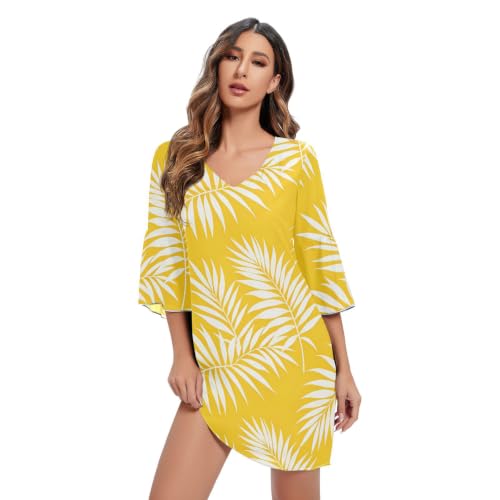 Robe trapèze légère en mousseline jaune et blanche pour vos soirées d'été et cocktails de plage