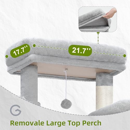 Image of Gitelsnour Tall Cat Tree Tower for for Multiple Cats, Large Condo, GCT031W | 78.7 inch(200cm) Multi-level Scratching Post for Indoor Large Adult, 2 Condo, 4 Platforms, 3 Hammock, Sisal Rope, Toys Light Gray