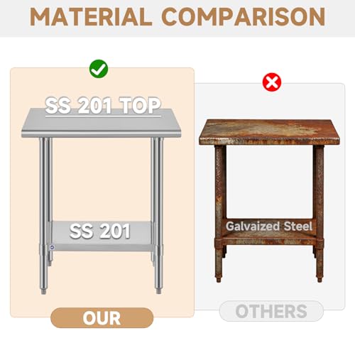Image of ROCKPOINT All Stainless Steel Table for Perp & Work 24x72 Inch,Commercial Heavy Duty Workbench with Stainless Legs & Adjustable Undershelf, 890 lb Capacity for Restaurant,Home and Outdoor Kitchens