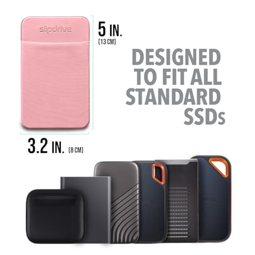 Image of Slipdrive - Portable Hard Drive Case for Laptop - SSD Solid State Drive - Reusable Adhesive - Stick to External Hard Drive Carrying Case - Bag (Small, Pink)