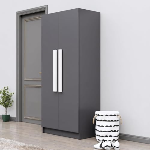 Image of Bniture 2 Door Wooden Wardrobe for Bedroom | Almirah for Clothes with 4 Shelves, Engineered Wood Wardrobe for Clothes | Cupboard for Bedroom (46D x 80W x 182H CM) | 3 Years Warranty (Slate Grey)