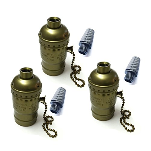 Fineled 3 Pack E26/ E27 Aluminous Shell Vintage Bronze Edison Pendant Lamp Holder,Diy Accessories E26 Screw Medium Base Light Socket With Cord Chain Switch (Antique Brass) #TOP9