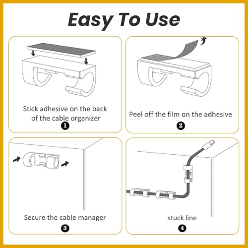 Image of Cable Clips for Wire Management on Wall | Self-Adhesive Wire Organizer Clips for Wall Desk Office Home | Heavy Duty Cable Clips for Laptop Computer (Transparent-40 Pcs)