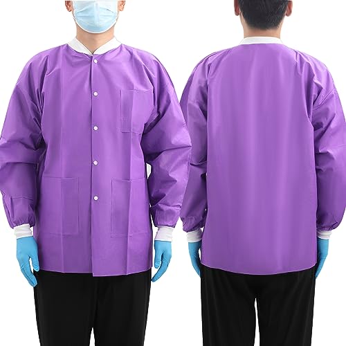 Image of JMU 10-100 Pack Disposable Lab Coats, SMS Disposable Medical Jackets | Disposable Lab Coats for Men and Women, Knit Cuffs Collar, 3 Pockets
