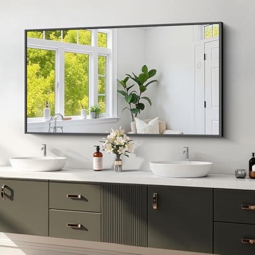 Koonmi Black Bathroom Mirror for Over Sink Metal Framed 24x48 Wall Mirror