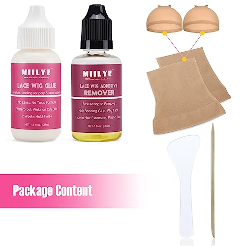 Wig Adhesive and Glue Remover Set, Invisible Waterproof MIILYE Hair Replacement Bonding Glue + Solvent, Strong Hold for Lace Front Wig and Poly Hairpieces, Toupee, Cosmetic Hair Systems - Image 3