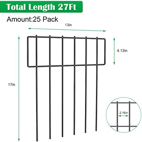 25 Pack Animal Barrier Fence, Metal No Dig Fence Panels for Garden, Black — view 6