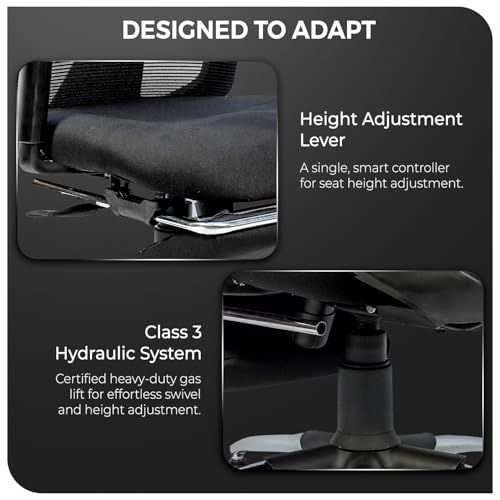 Image of CELLBELL Ergoglide FT Ergonomic Mesh Office Chair with Footrest Fixed Headrest Lumbar Armrests Synchro Tilt 3 Lock Class 3 Hydraulic Chrome Base 60mm Wheels High Back Work Chair (Black)