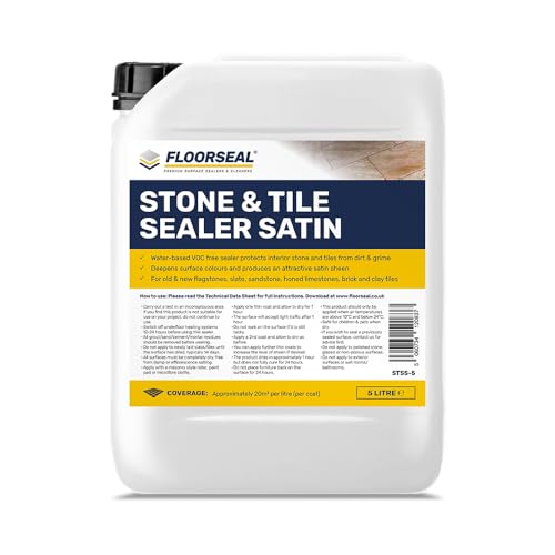 Stone & Tile Sealer Satin – Interior Sealer for Sandstone, Quarry Tiles, Terracotta, Slate, Historic Tiles & more (5 Litre)