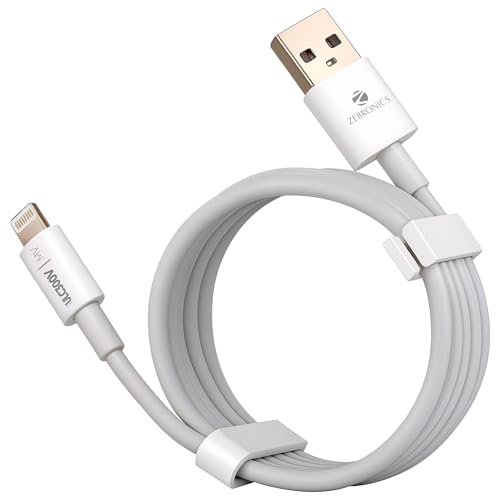 ZEBRONICS ULC300V USB - Lightning Cable, upto 3 Amps, Charge & Sync, 1 Meter, Compatible with iPhone 14 | 13 | 12 | 11 | X | 8 | 7 | 6 | 5