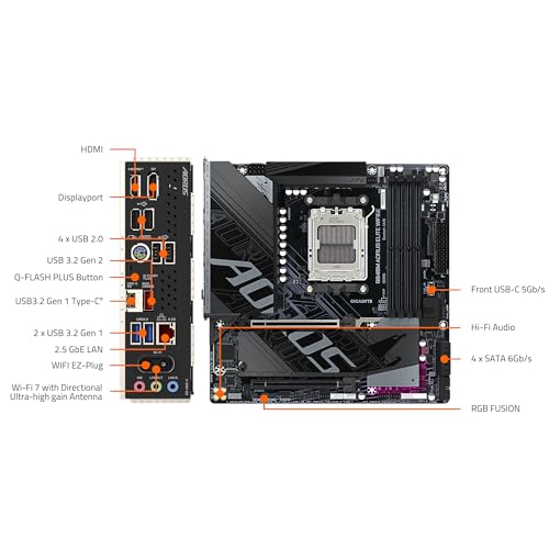 GIGABYTE B840M AORUS Elite WIFI6E AMD Socket AM5, M-ATX, DDR5, 2X M.2, PCIe 4.0, USB-C, USB 3.2 Gen 1, WIFI6E, 2.5GbE LAN, EZ-Latch - Scheda madre - Immagine 5