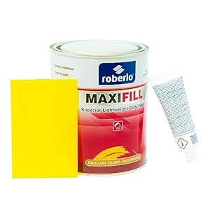 Roberlo Maxifill Superior Lightweight Body Filler – Easy Sanding, Lightweight & Paintable for Car Repairs – Adheres to Fiberglass, Metal, Plastic & More – Ideal for Dents & Scratches -1 Liter+Hardener