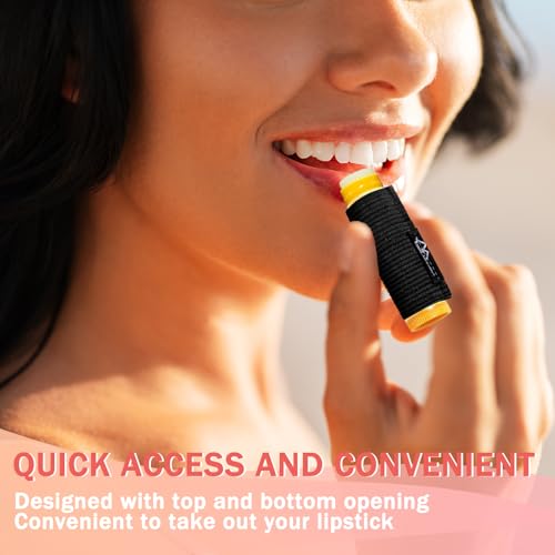 Image of WK IEASON 6PCS Lip Balm & Gloss Holder - Black Bulk Chapstick Keychain with Elastic Sleeve for Fat & Slim Lip Balms & Stickers