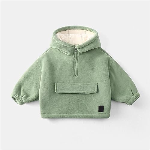 Toddler Girls Half Zipper Fleece Sherpa Lined Coat Hooded Solid Color Brushed Jacket Kids Girls Warm Long Sleeve Outwear2