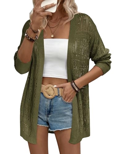 Image of Zeagoo Womens 2026 Summer Crochet Cardigan Sweaters Lightweight Long Sleeve Open Front Kimono Boho Knit Cover Ups
