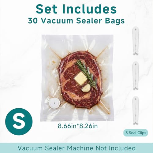 Image of Mehomeli Reusable Vacuum Sealer Bags for Food - 30 BPA-Free Small (8.66in x 8.26in) Food Storage Bags, Freezer Microwave Safe, Odor-Resistant, Leak-Proof - Compatible with Handheld Vacuum Sealers