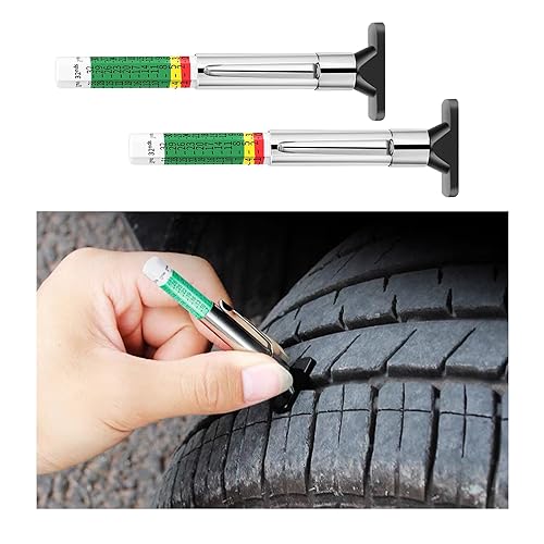 Augeny 2PCS Car Tire Tread Depth Gauge, 32nds Accurate Smart Color Coded Tire Tread Depth Measurement Tool, Professional Vehicle Tire Thread Meter Tool for Car, Motorcycle, SUV
