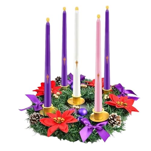 Portavelas de corona de Adviento – 12 pulgadas de cinta de corona de Navidad | Adornos de escritorio, centro de mesa de Navidad, suministros de decoración de corona para Navidad