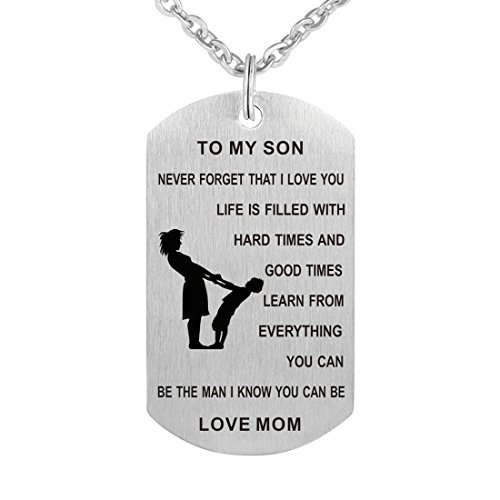 Always Remember You are Braver than You Believe Dog Tag Necklace Inspirational Gifts (To my Son Necklace-Mom)