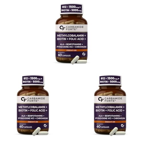 Image of Carbamide Forte Vitamin B12 Supplement with added Biotin | B12 Supplement for Men&Women | Methylcobalamin 1500mcg with Biotin 5000mcg - 60 Capsules(Pack of 3)