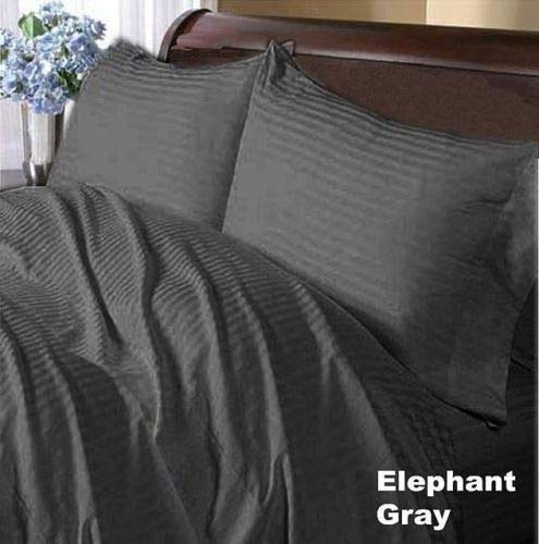 LUXURIOUS BEDDING 800-Thread-Count Egyptian Cotton Wrinkle Resistant 25" Deep Pocket 4 PC Sheet Set (1 Fitted + 1 Flat + 2 Pillow Cases) Emperor Size Elephant Grey Striped