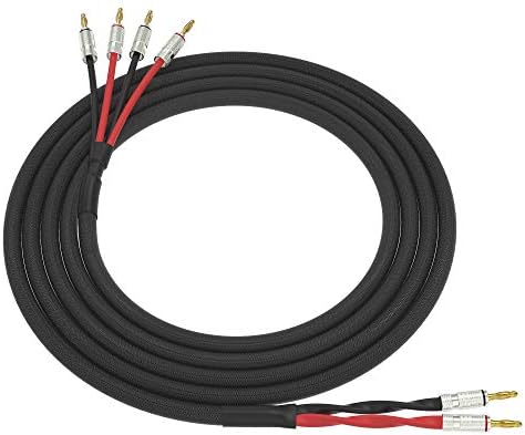 ChromaLeaf Canare 4S11 Bi-Wire Professional Audio Speaker Cable | 2 Bananas to 4 Bananas | Black Techflex | Premium Gold Plated Banana Plugs | 15 Feet | Assembled in The USA