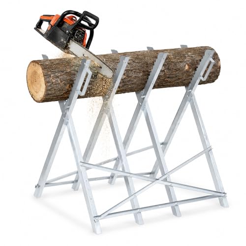 Hebitod sägebock für kettensägen stabiler sägebock klappbar aus verzinktem Metall sägebock holz bis 150 kg sägebock für kettensäge mit Zahnhaltern faltbarer Holzsägebock 80 cm Arbeitshöhe