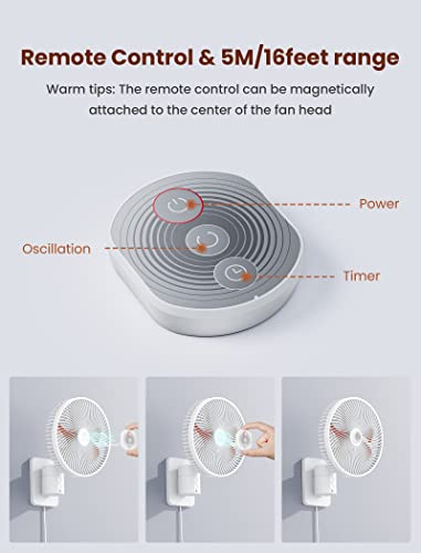 Image of 8.5-Inch Quiet Wall-Mounted Oscillation Fan with Remote & Timer, 4-Speed Adjustable for Small Bathrooms, Indoor Bedroom Cooling for RV, Adjustable Tilt, 5.92 ft Cord, Garage Cooling Fan for Home