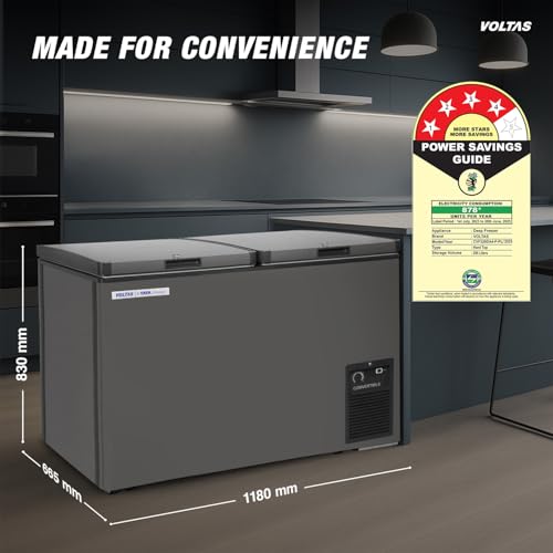 Image of Voltas 320 Litre, 4 star, Convertible Double Door Chest Freezer, Uni Directional Rollers, UV graded plastic (VOLTAS CVF320DA4-P-PL, White)
