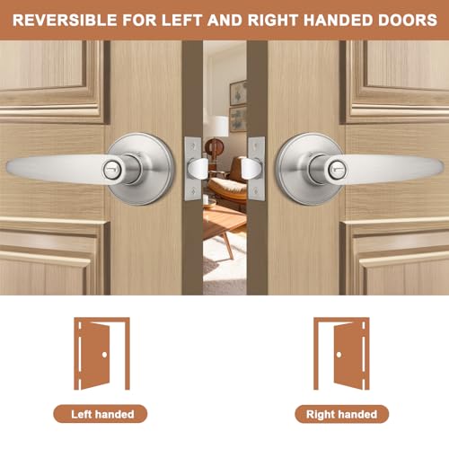 Image of Probrico 15 Pack Privacy Door Levers Door Handles for Bedroom or Bathroom Keyless Leverset, Locked in Side Home /Office Door Lockset,Modern&Durable in Satin Nickel Door Hardware