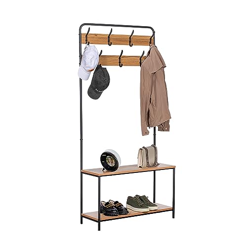 Catálogo para Comprar On-line Bancos con perchero más recomendados. 41 MUEBLANA Perchero Zapatero con Banco recibidor y Barra Superior, Entrada de Pasillo, soporta 20kg, 80x30x170cm (Nogal)