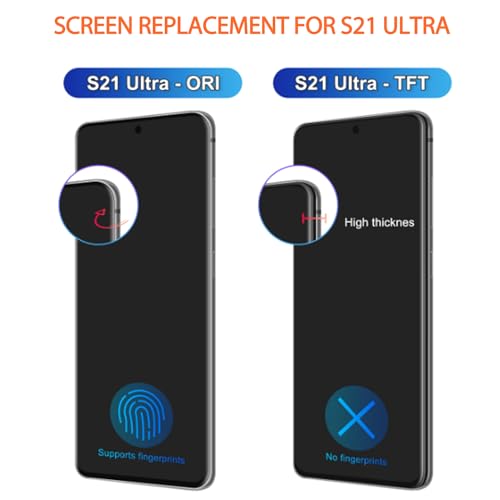TFT for Samsung Galaxy S21 Ultra Screen Replacement for S21 Ultra LCD Display G998B SM-G998U LCD Digitizer Touch Screen Assembly with Silver Frame+Installation Video(No Fingerprint,No Stylus Function) - Thumbnail 4