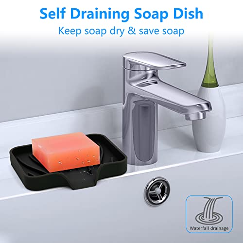 3-Pack Soap Dishes For Bar Soap, Sponge Holder For Kitchen Sink, Kitchen Soap Tray, Soap Holder For Kitchen Sink/Bathroom, Sink Tray For Kitchen Counter/Soap Bottles, Sponge Tray With Drain (Black) #TOP2