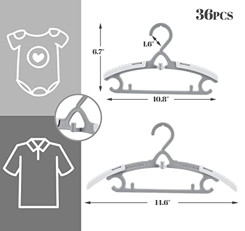 Houísm 36Pack Baby Nursery Closet Hangers, 11"-15" Extendable Laundry Infant Pant Hanger For Growing Kids Clothes - Newborn Baby Gift - Adjustable Children Coat Hanger For Girl Boy Toddler Kids #TOP1