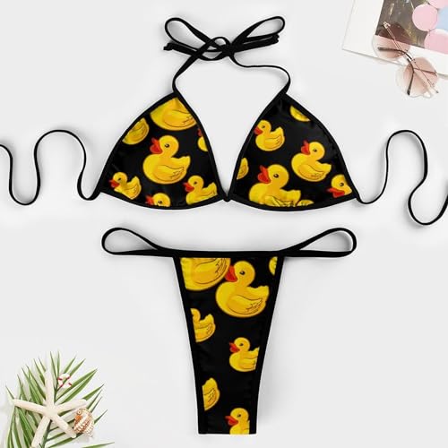 Rubber Yellow Duck Bikini Sets for Women String Halter Swimwear Thong Swimsuit Two Piece Bathing Suit3