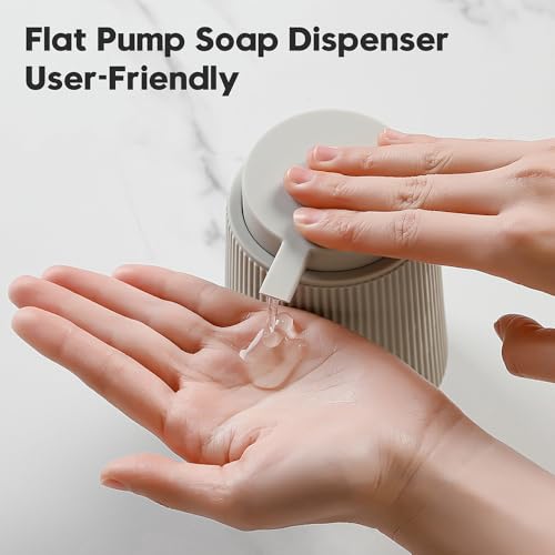 Image of YAUKPH Striped Liquid Hand Soap Dispenser with Leak-Proof Pump for Bathroom and Kitchen Countertop 11oz Beige
