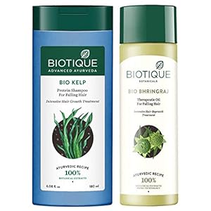 Biotique Bio Kelp Protein Shampoo for Falling Hair Intensive Hair Regrowth Treatment, 180ml & Biotique Bio Bhringraj…