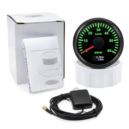 52mm Geschwindigkeitsmesser Boot GPS Tacho Kilometerzähler 0-60Km/H Wasserdichter IP67 7-Farben Tachometer Messgerät für Auto Boot Yacht 12V/24V …