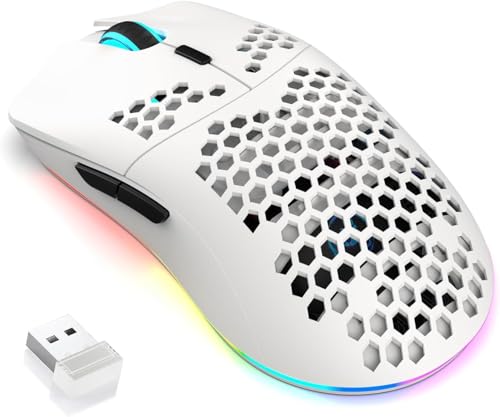 Azonee Wireless Gaming Mouse – 2.4GHz Rechargeable RGB Backlit Mouse with 6 Programmable Buttons, 5 Adjustable DPI Levels, Ergonomic Design for Laptop/PC/Desktop/Notebook/Mac (White)