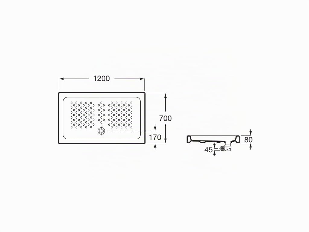 Roca,Italia,Plato de ducha de porcelana rectangular,Blanco,1200mm x 700mm x 80mm,A3740HR000