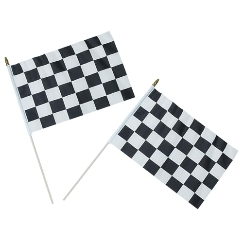 ISDVBUY 2 Pack Checkered Black and White Racing Mini Stick Flags 5x8 Inch Small Hand Held Stick Flags with Kid-Safe Spear Top for Race Car Parties Parades Opening Ceremonies