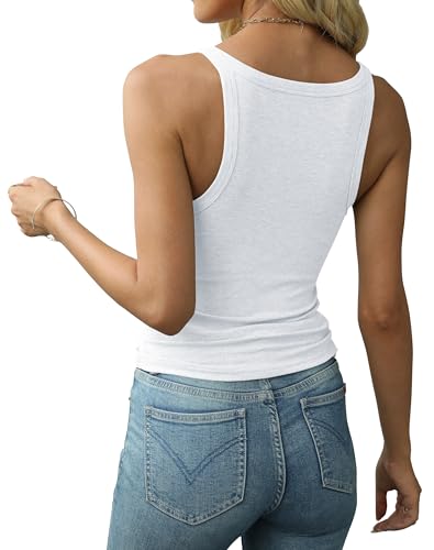 Artfish Women's Spaghetti Strap Ribbed Tank Top Fitted Workout Racerback Scoop Neck Basic Cami Shirts2