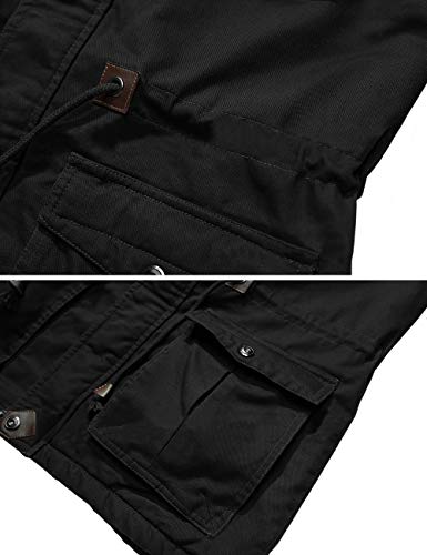 Jaqueta cargo masculina EKLENTSON com forro térmico de lã grossa e capuz removível, Preto, X-Large