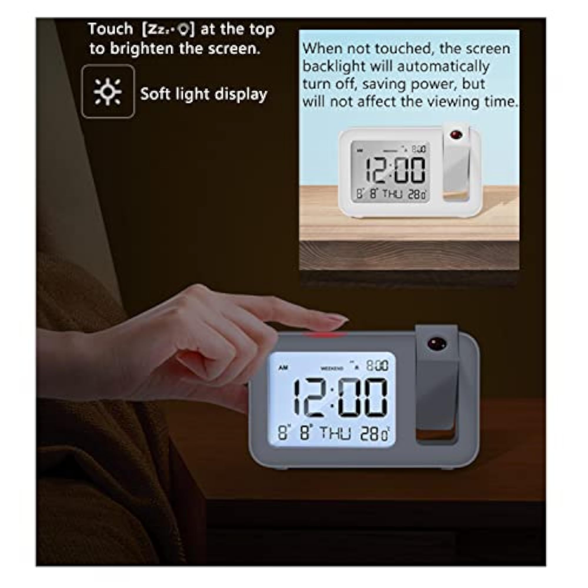 Projection Alarm Clock with Backlight Display and Temperature