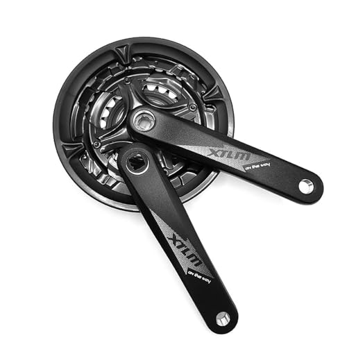 kefeimumu Mountainbike-Kurbelgarnitur, quadratisches Loch, 42T/48T, Aluminium-Kettenblatt-Set mit Kurbelarm und Kettenschutz, kompatibel für MTB, Rennrad und Pendlerfahrräder