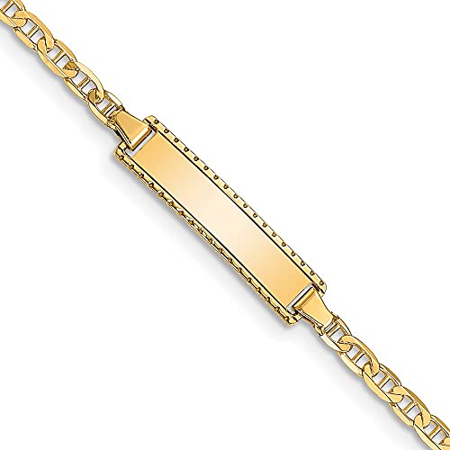 Jewels By Lux Engravable Personalized Custom 10K Yellow Gold Flat Anchor Link ID Bracelet For Women Length 6 inches Width 4.7 mm With Lobster Claw Clasp