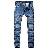 sunongvt BikerJeans für Herren Slim Fit Gerade Hose Knieschützer Motorcycle Biker Pants,Light Blue,42